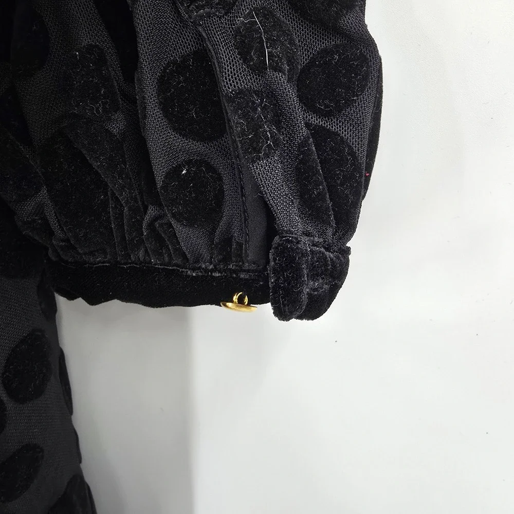 Sail to Sable STS Womens Black Polka Dot Burnout Velvet Tie Neck Shift Dress‎ 8